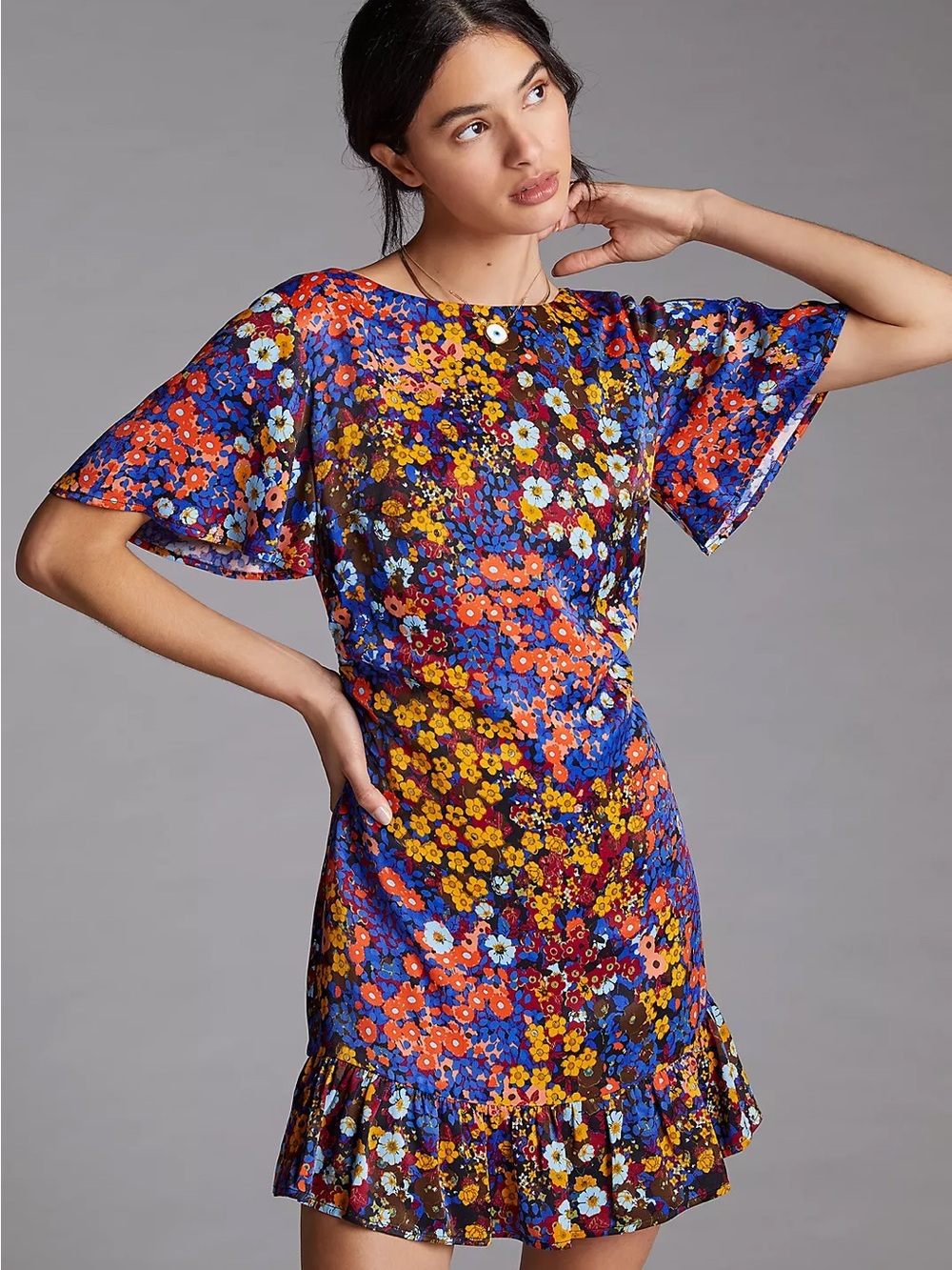Anthropologie Ruffled Satin Mini Dress